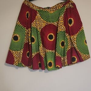 African Print Knee Length Skater Skirt